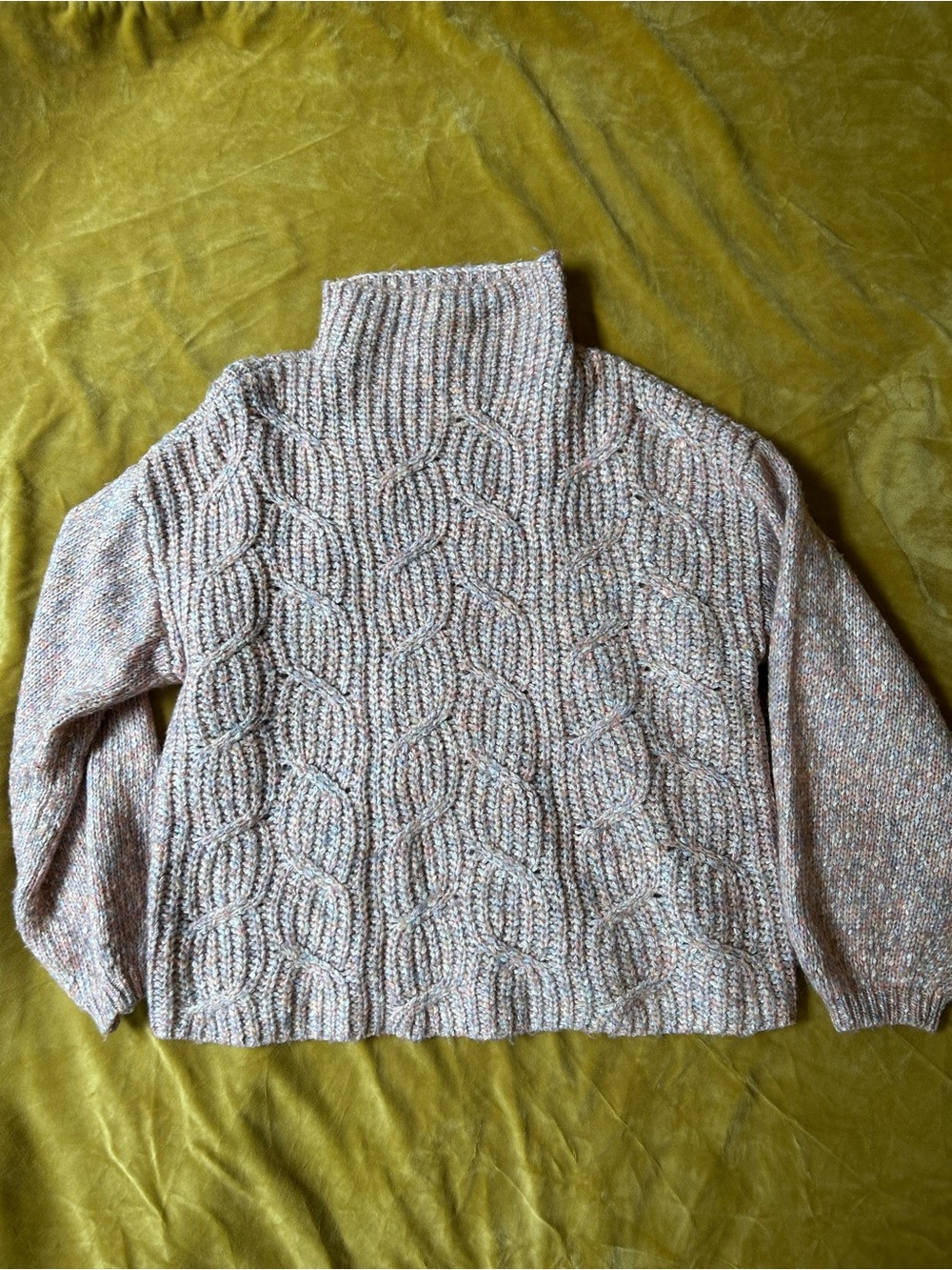 Tribal Cable Knit Turtleneck Sweater in Light Pink Multi